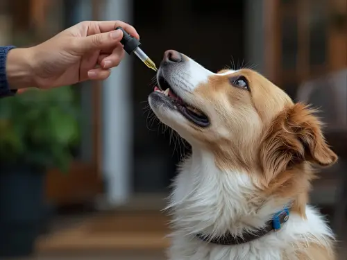 Dog receiving Happy Tails Blend Drops
