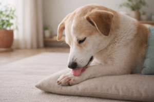dog licking its paws soothing irritated yeast infection